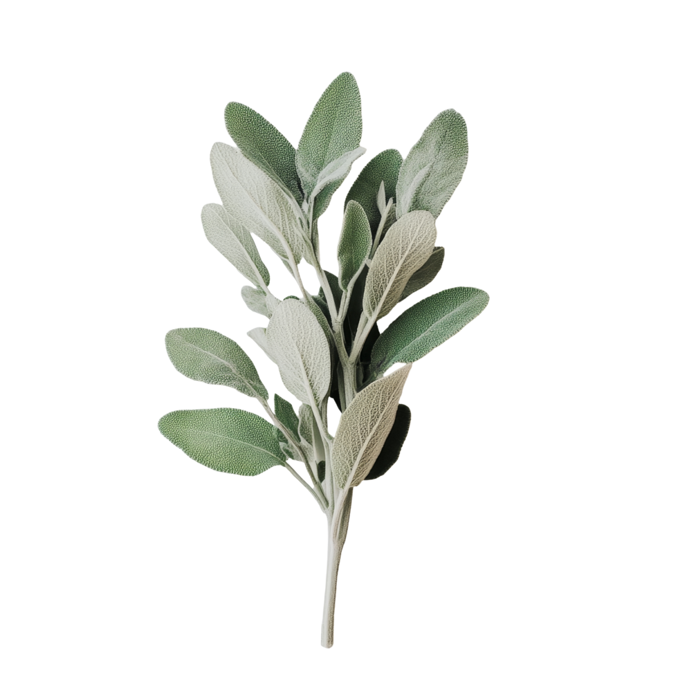 Fresh sage plant displayed on a transparent background highlighting its aromatic leaves and natural texture, Sage plant on transparent background png