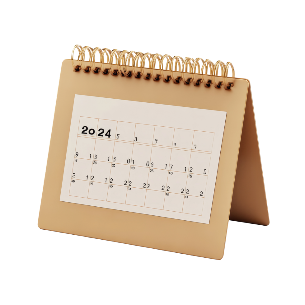 A tabletop calendar displaying March 2024 on a transparent background ideal for planning and organizing activities, table calendar 2024 march isolated on transparent background png