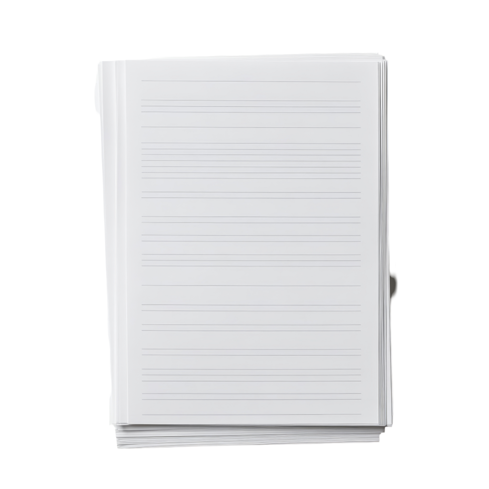 Blank lined notepad pages stacked neatly on a plain transparent background for versatile writing needs, blank paper sheets or notepad pages on transparent backgroundfile png