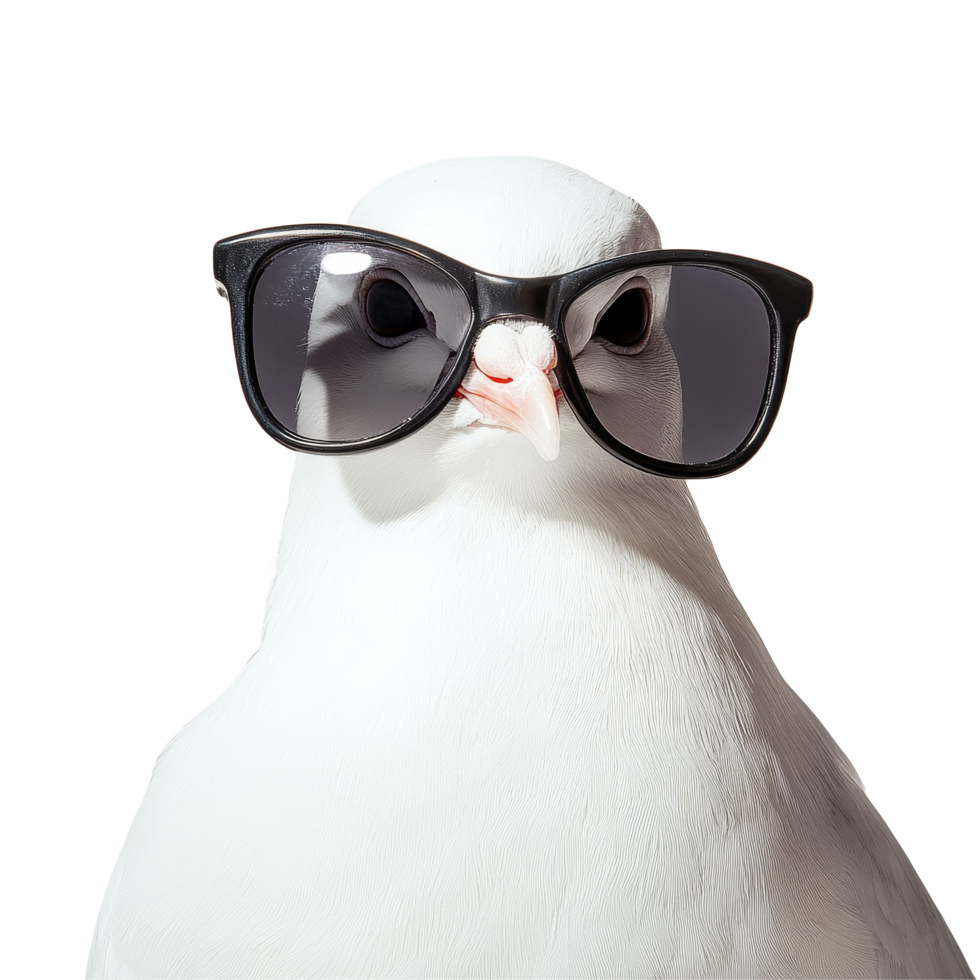 Dove with sunglasses poses confidently against a clean transparent background capturing a fun and stylish moment, Dove wearing sunglasses transparent background png