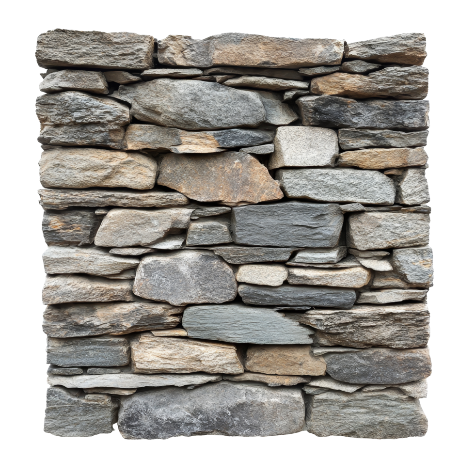 Isolated stone wall with a mix of grey and beige stones set against a transparent background, Stone Wall Isolated on transparent background png