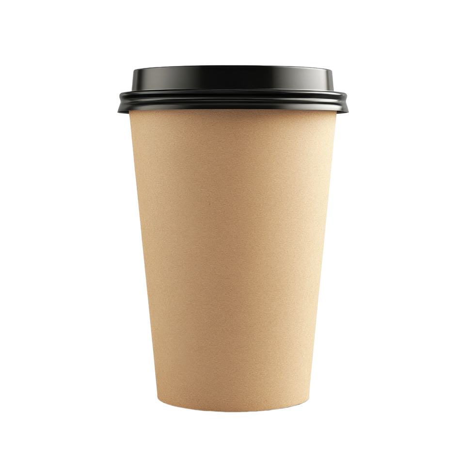 Brown paper coffee cup mockup template on a minimalist background showcasing its elegant, brown paper cardboard coffee cup mockup templates 3d render isolated on transparent background png