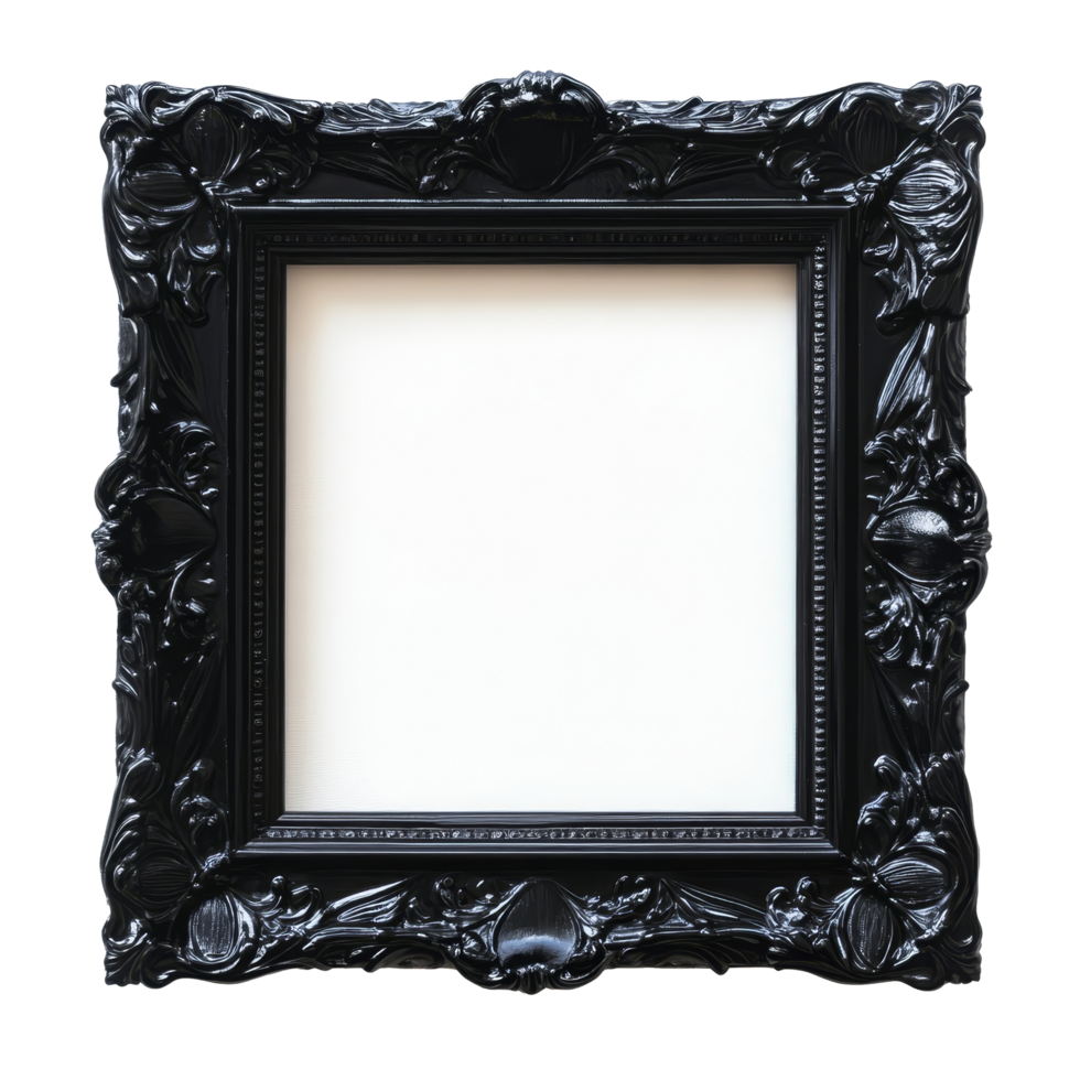 Elegant black painting frame isolated on a stark transparent background for artistic presentation, Black painting frame isolated on transparent background png