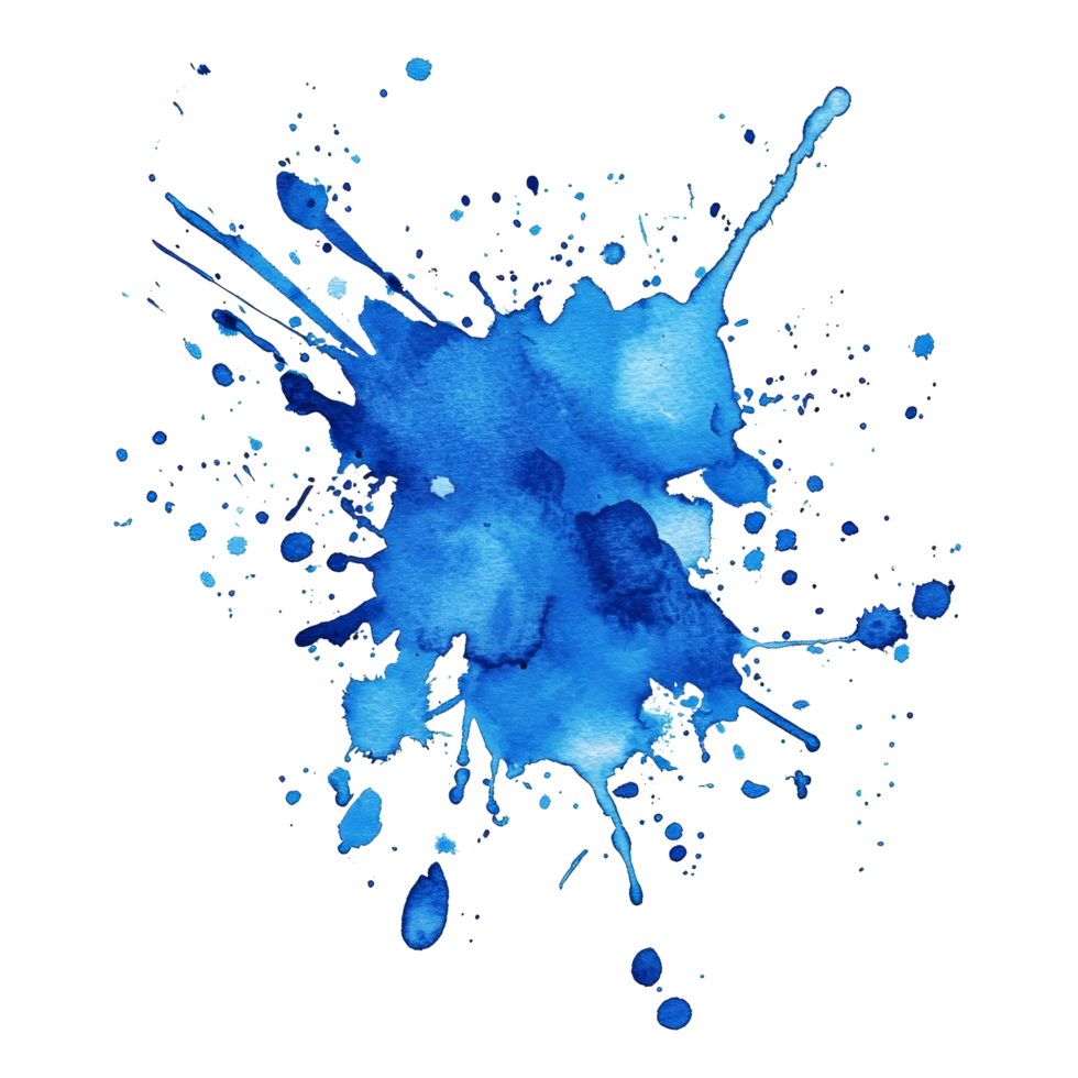 Blue watercolor splatter on a transparent background creating a vibrant artistic expression, Blue Watercolor Splatter on transparent background png