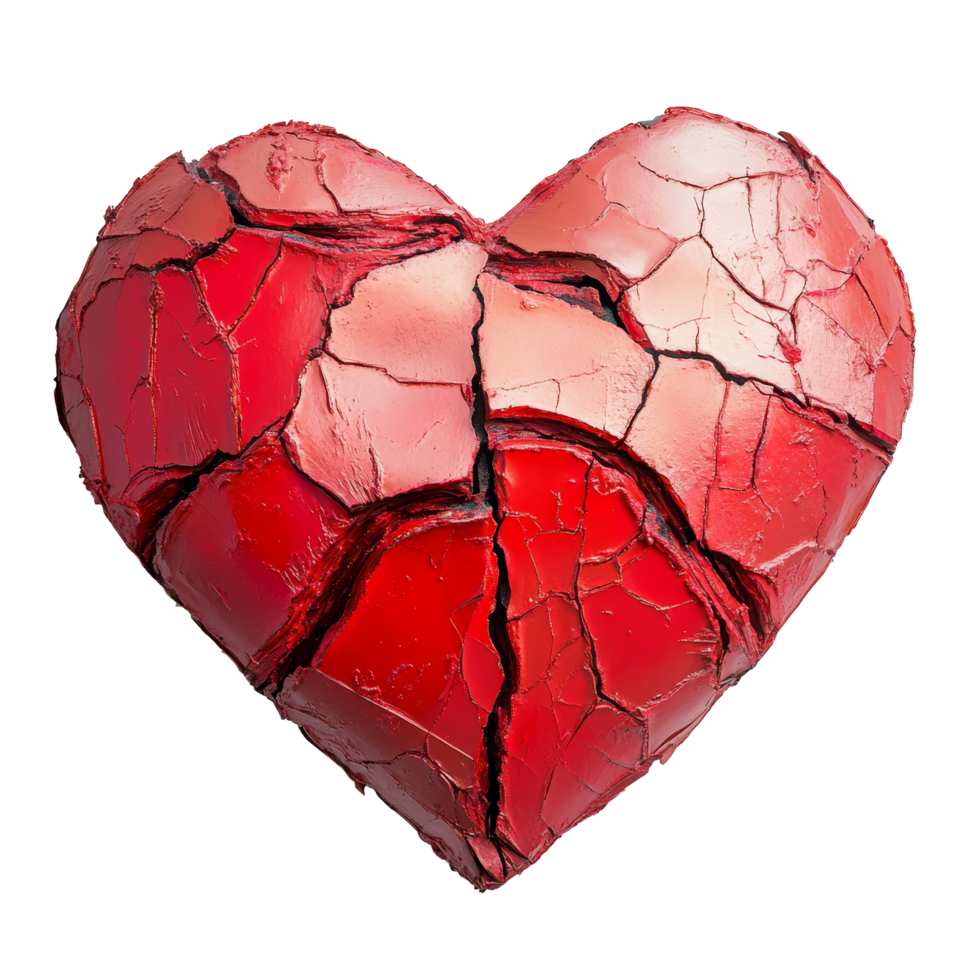 A broken heart sculpture on a transparent background representing emotional turmoil and heartbreak, Broken heart on transparent background png
