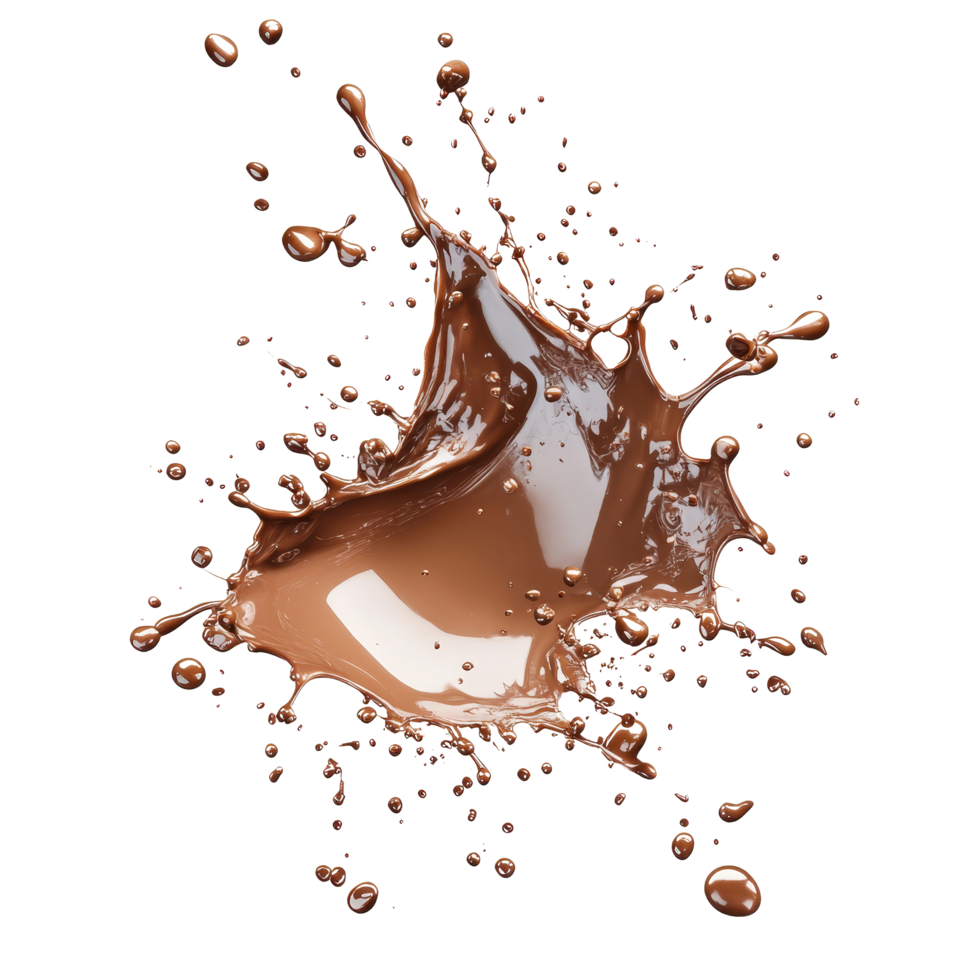 Chocolate splashes dynamically against a pure transparent background creating an artistic splash effect reminiscent of chocolate splash on transparent background png
