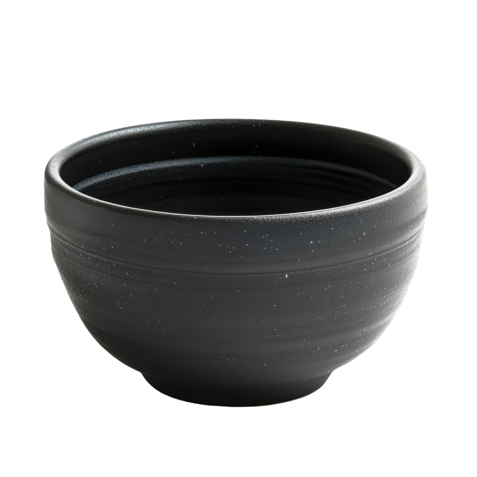 Elegant black ceramic bowl showcased against a transparent background for minimalist decor, Black ceramic bowl isolated on transparent background png