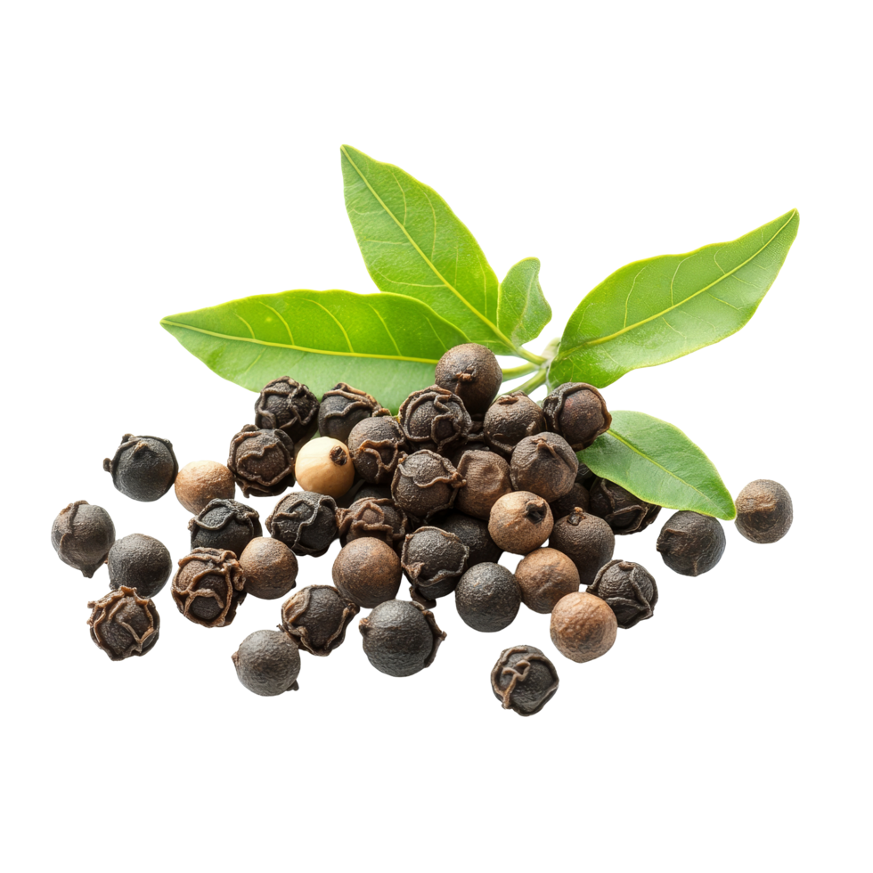 Fresh and dry peppercorn with green leaves isolated on a transparent background for culinary uses and decoration, fresh and dry peppercorn with leaf isolated on transparent background png