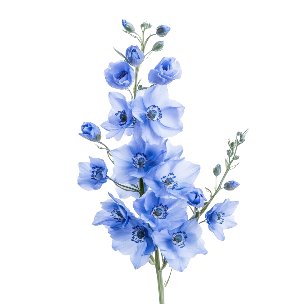Delphinium flowers beautifully arranged in a delicate floral display against a pristine transparent background, delphinium flowers in a floral arrangement isolated on transparent background png