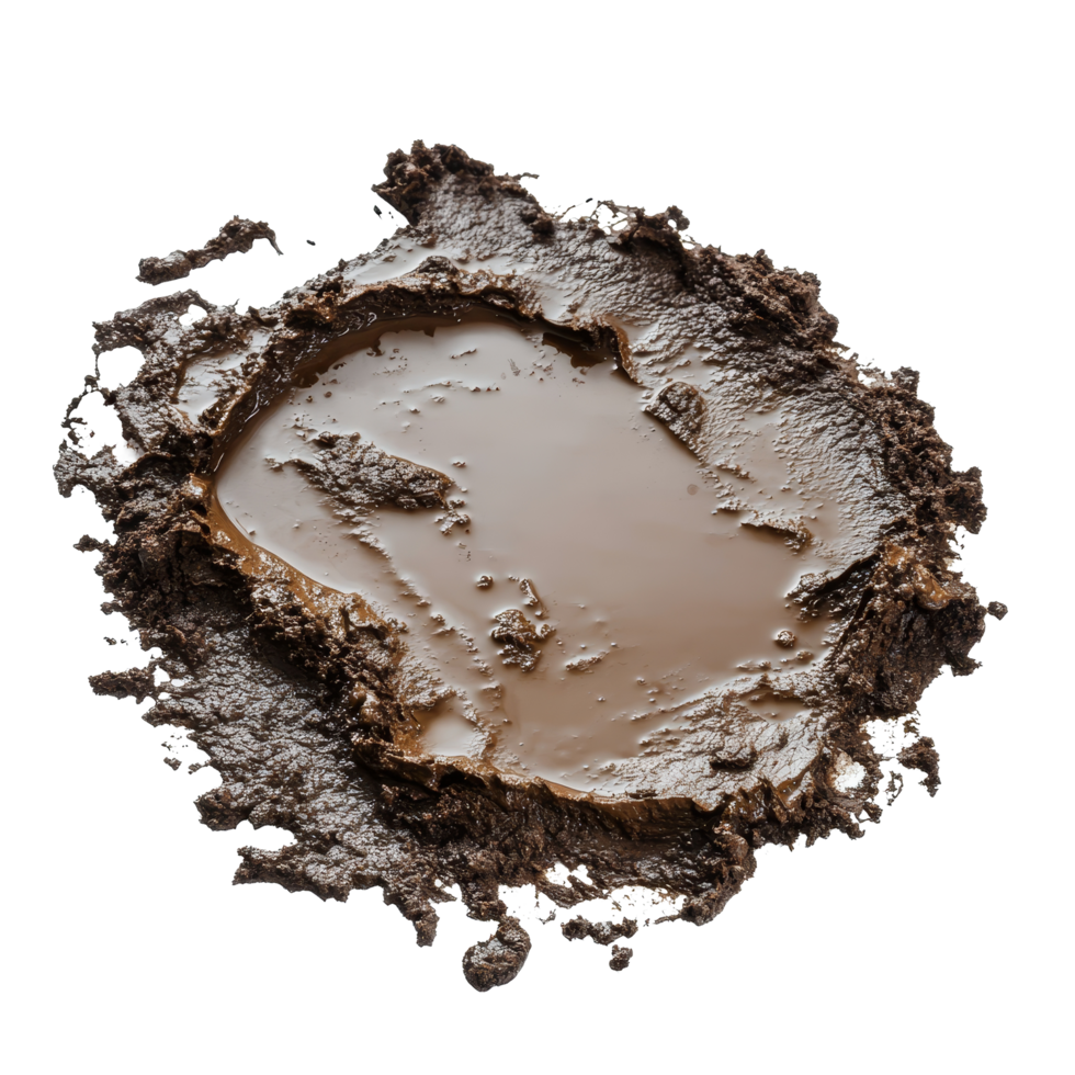 Wet mud surface with puddles and rich soil isolated on a transparent background, Mud Surface with Wet Soil and Puddles, Isolated on transparent background png