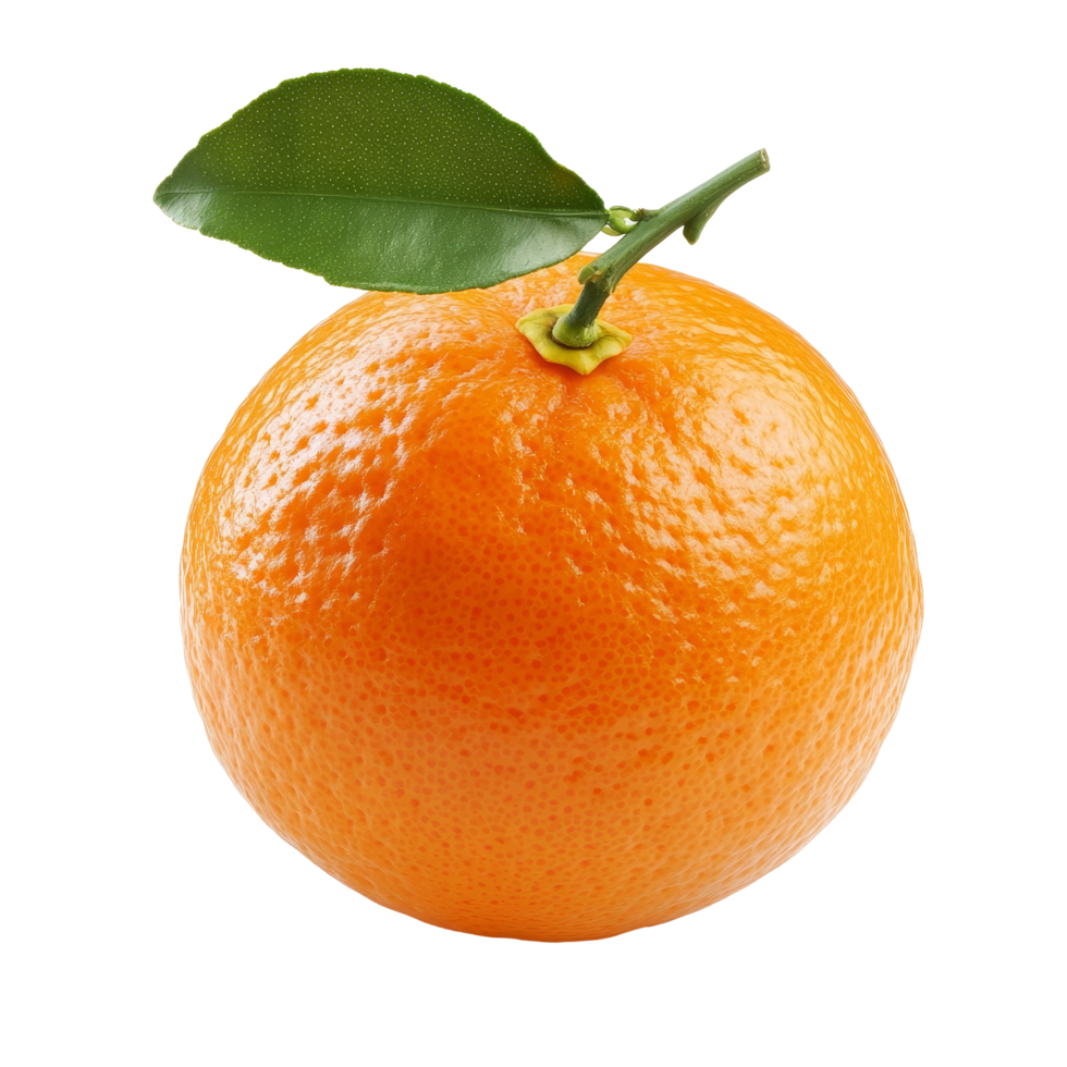 Fresh mandarin tangerine with vibrant orange skin and leaf isolated on a transparent background, Mandarin tangerine citrus fruit with leaf isolated on transparent background png