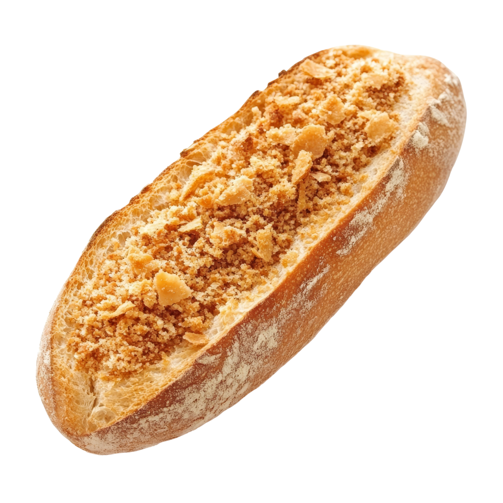 Freshly baked baguette with crispy crumbs isolated against a clean background ready for delicious meals, Fresh Baguette with Crispy Crumbs Isolated isolated on transparent background png