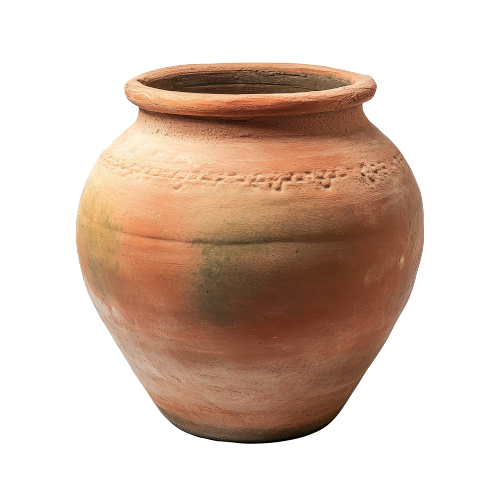 Traditional clay pot displayed against a transparent background showcasing natural earthy tones and unique textures in a simple composition, Old clay pot on a transparent background png
