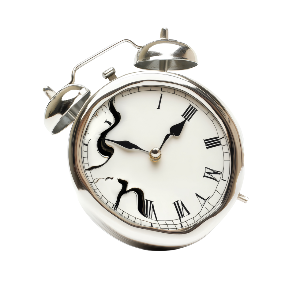 A sinking clock nearing twelve represents the concept of time slipping away in a surreal artistic depiction, close to twelve time limit concept sinking clock isolated on transparent background png