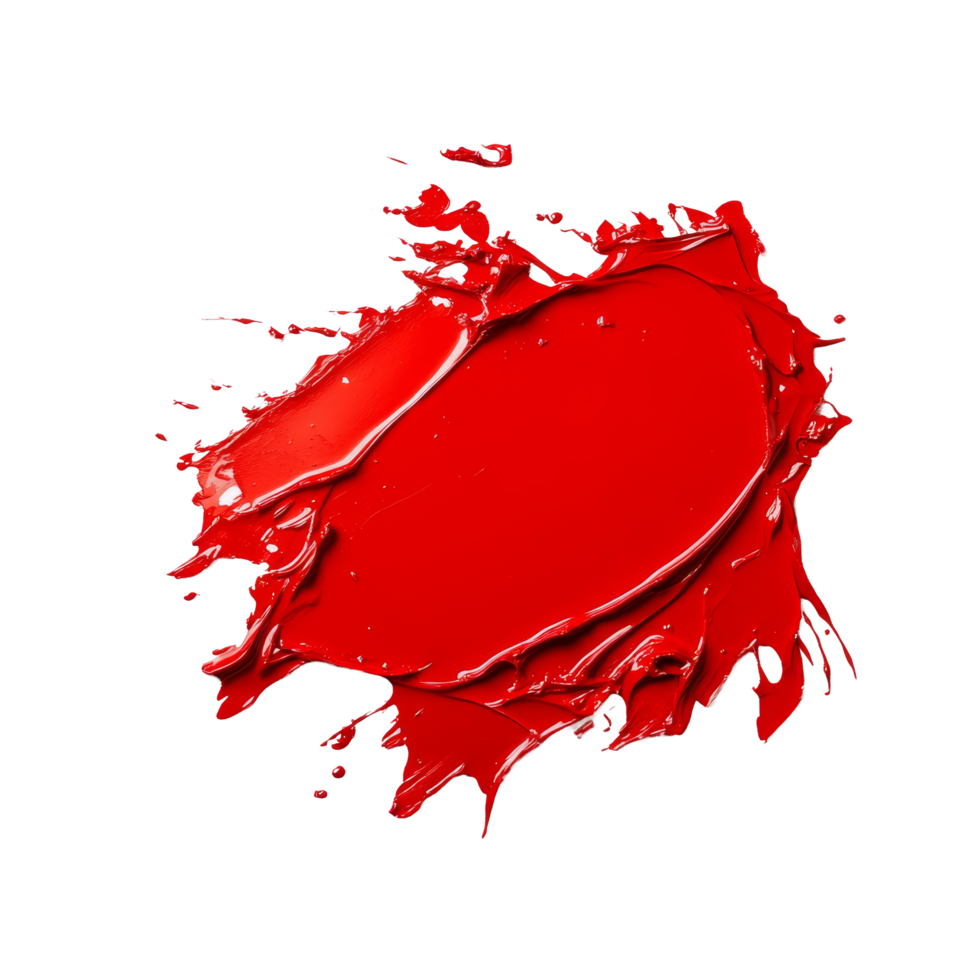 A vibrant splash of red paint on a clean transparent background creating a striking visual contrast, empty red on transparent background png