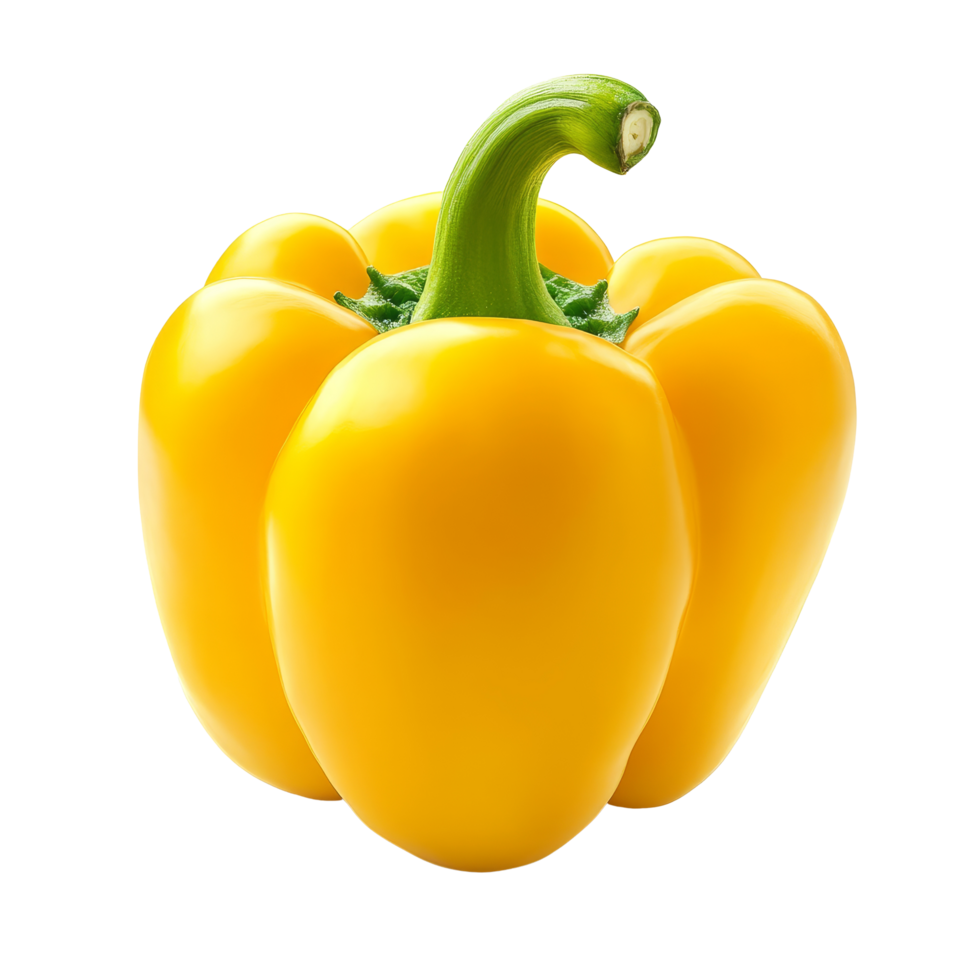 Fresh yellow pepper isolated on a transparent background, showcasing its vibrant color and shape in natural lighting, Sweet yellow pepper isolated on transparent background png
