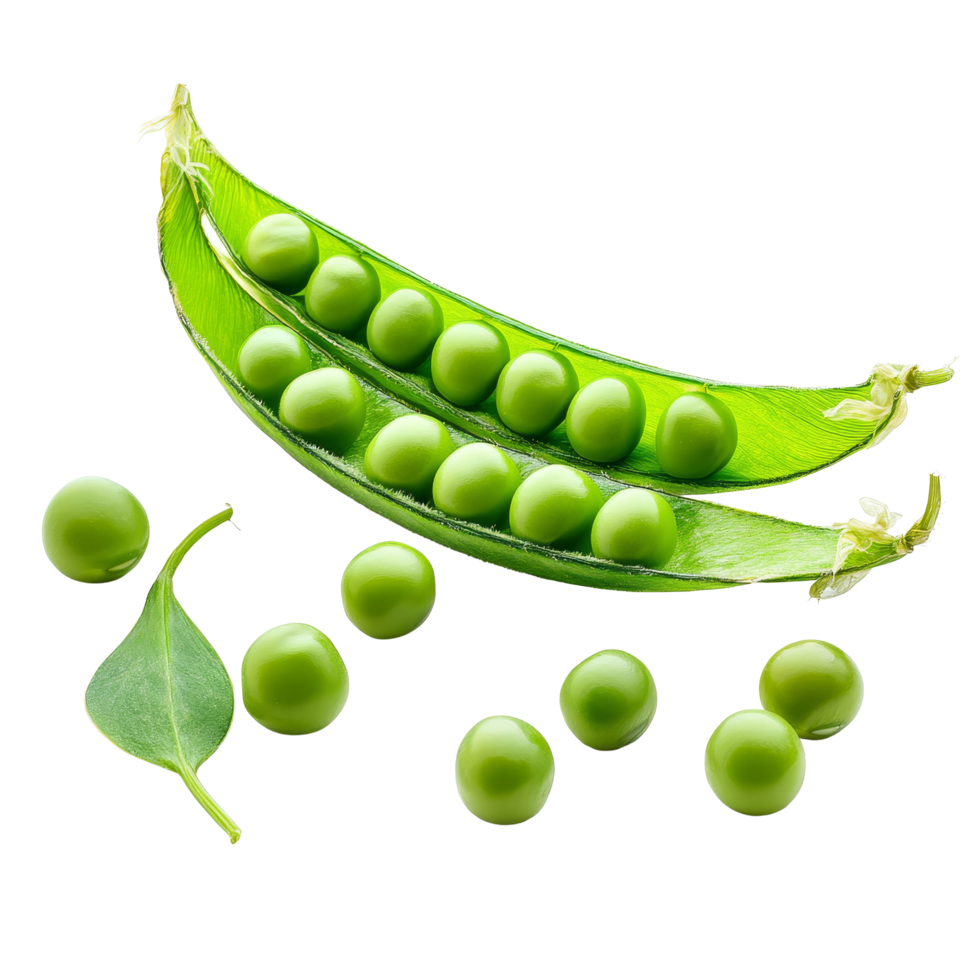 Fresh green pea pod with beans isolated on a transparent background, showcasing vibrant colors and natural texture, Fresh green pea pod with beans isolated on transparent background png