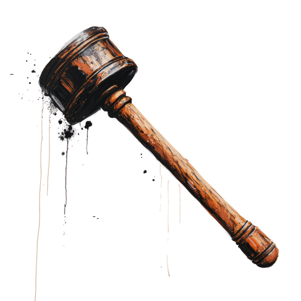Symbolic hammer of justice artwork representing fairness and law on a transparent background, Symbolic Hammer of Justice Conceptual Art on a transparent background png