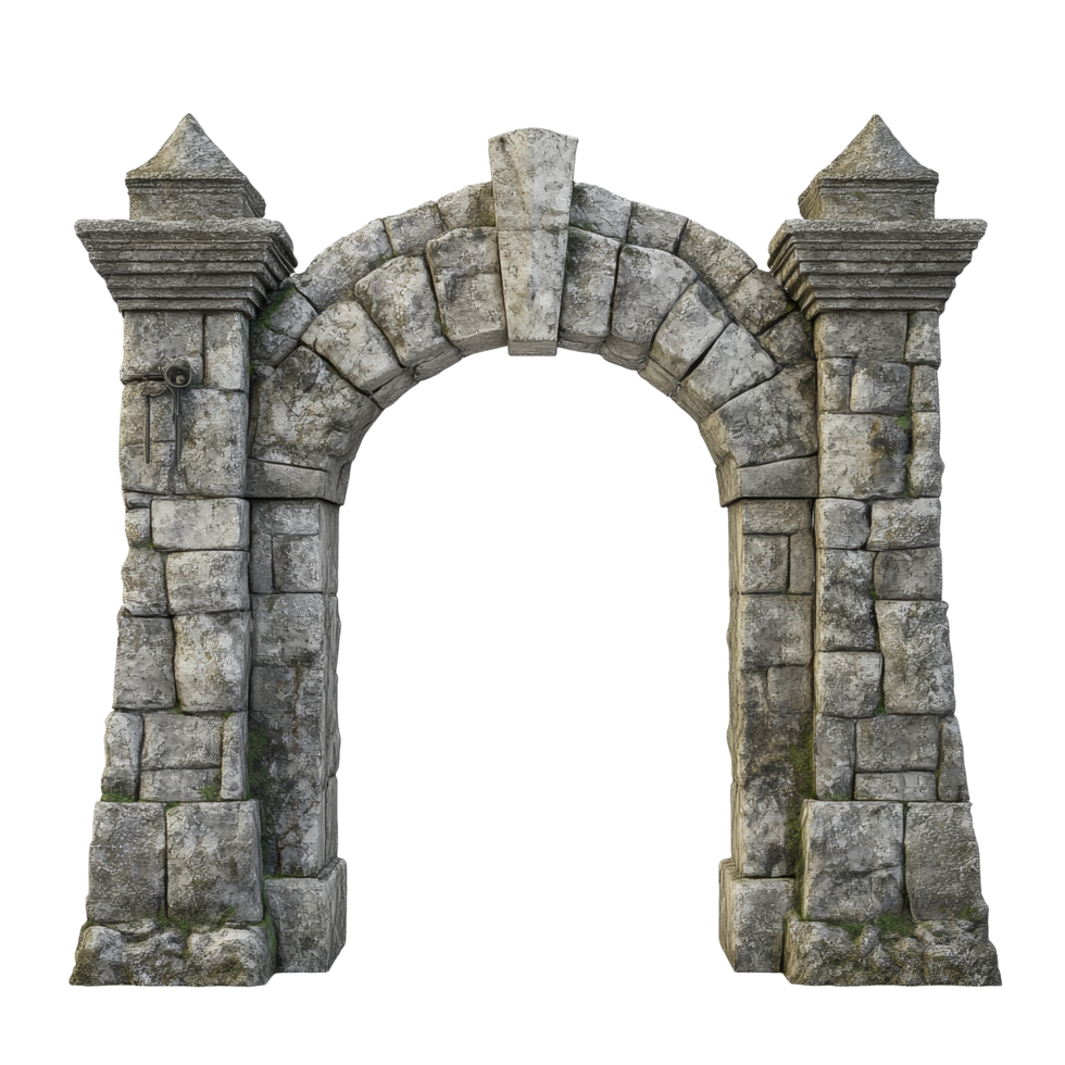 A stunning stone gate stands beautifully against a clean transparent background in a serene setting, Beautiful stone gate on a transparent background png