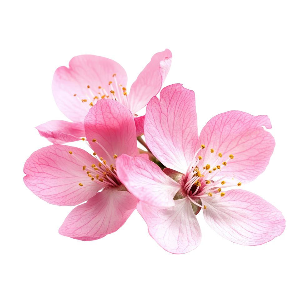 Delicate pink flowers isolated on a pristine transparent background, showcasing their intricate petals and vibrant colors, of pink flowers isolated png