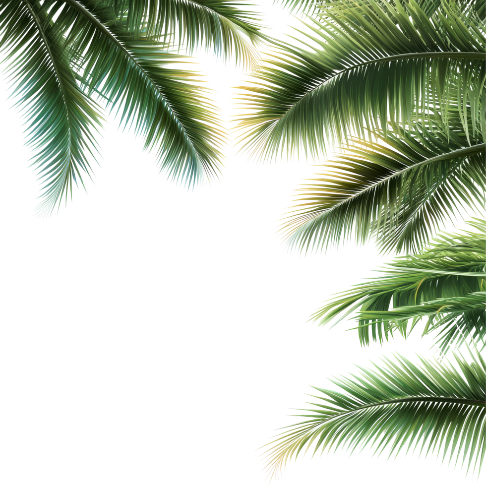 Tropical coconut palm leaves creating a vibrant summer backdrop for relaxation and enjoyment in a sunny setting, tropical coconut palm leaves tree for summer background on transparent background file png