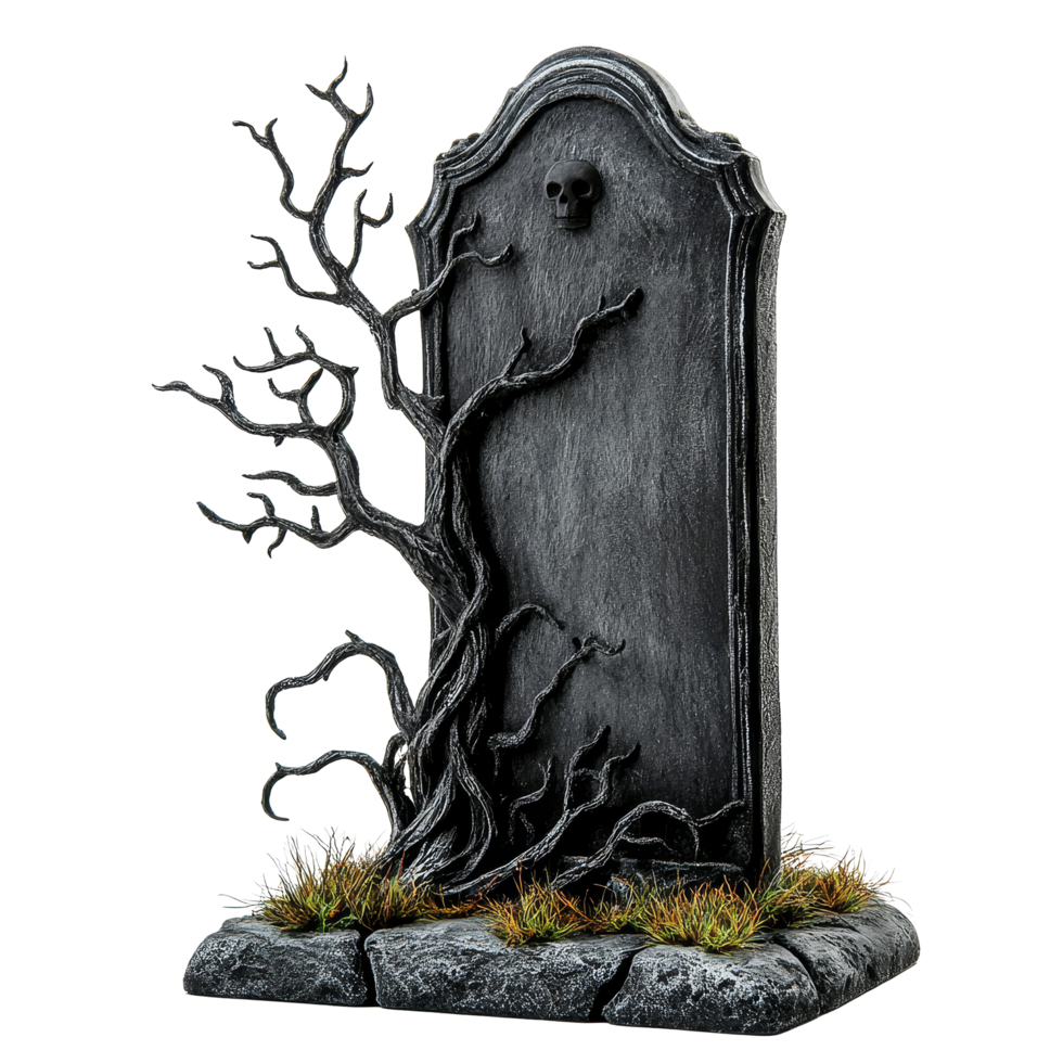 Eternal Rest Halloween tombstone with eerie tree branches set against a transparent background, Eternal Rest Halloween Tombstone Isolated on transparent background png