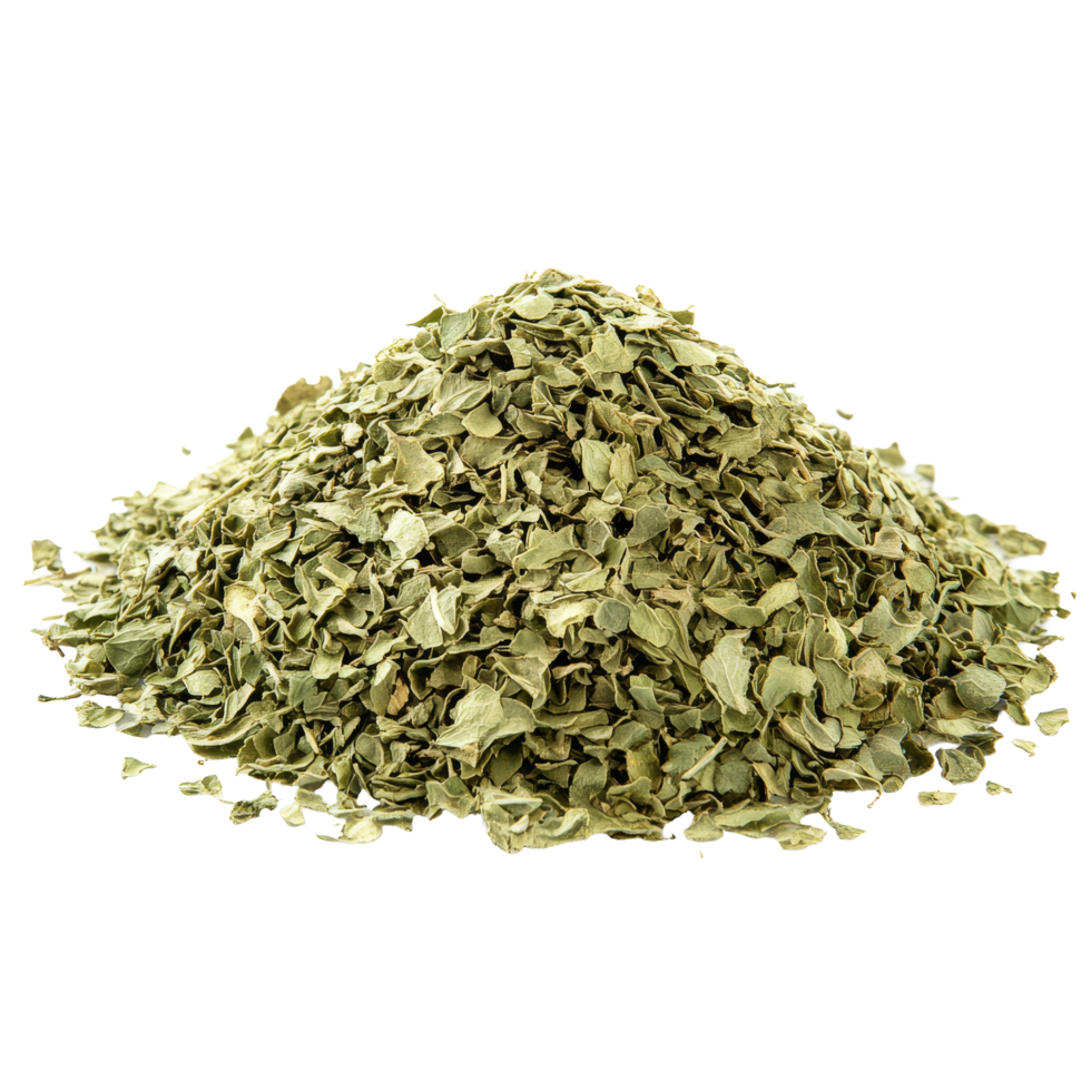 Dried oregano leaves piled high on a clean transparent surface for culinary use and herbal applications, Pile of dried oregano leaves isolated on transparent background png