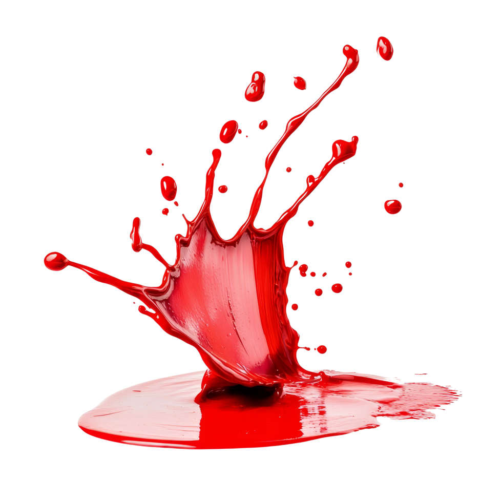 Vibrant red paint splash creating dynamic patterns against a clean transparent background in a creative art setting, Red Paint Splash on transparent background png
