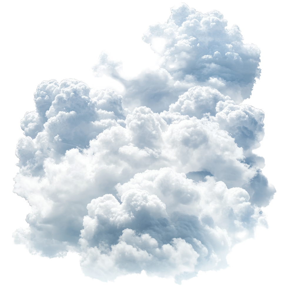 Fluffy isolated clouds with cu shading on a transparent background creating a serene and airy atmosphere, transparent clouds isolated on transparent background png