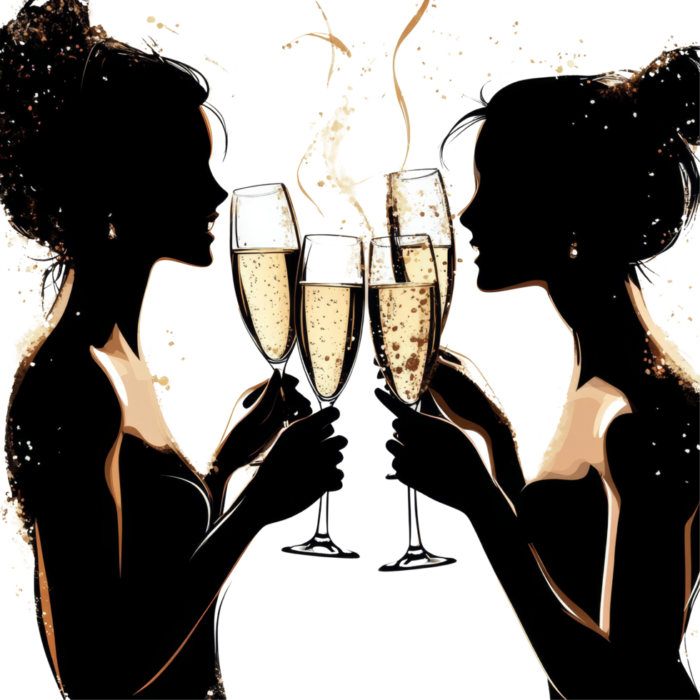 Celebrating friendship with champagne toasts at an elegant gathering in a stylish setting, Beautiful Women Toasting with Champagne on transparent background png
