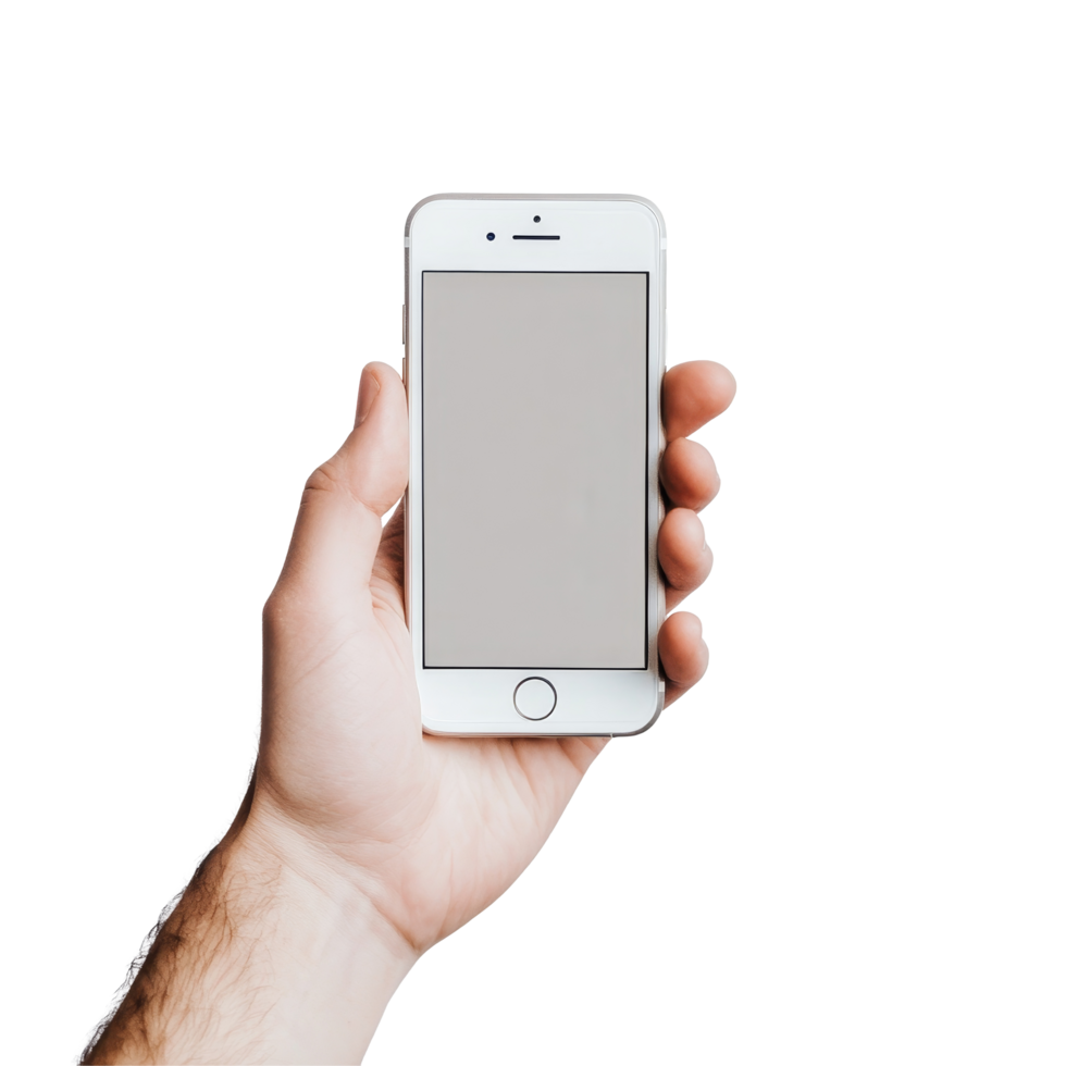 A person holding a smartphone in hand against a plain background ready for use, Phone in hand to work on a smartphone with opening speech ntransparent backgroundfile png