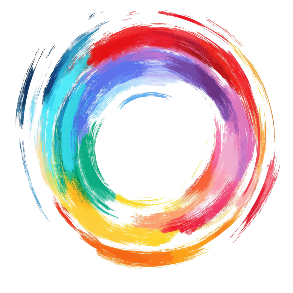 Colorful circular brush stroke on a transparent background showcasing vibrant hues for artistic expression, scribble colorful circle brush stroke isolated on transparent background png