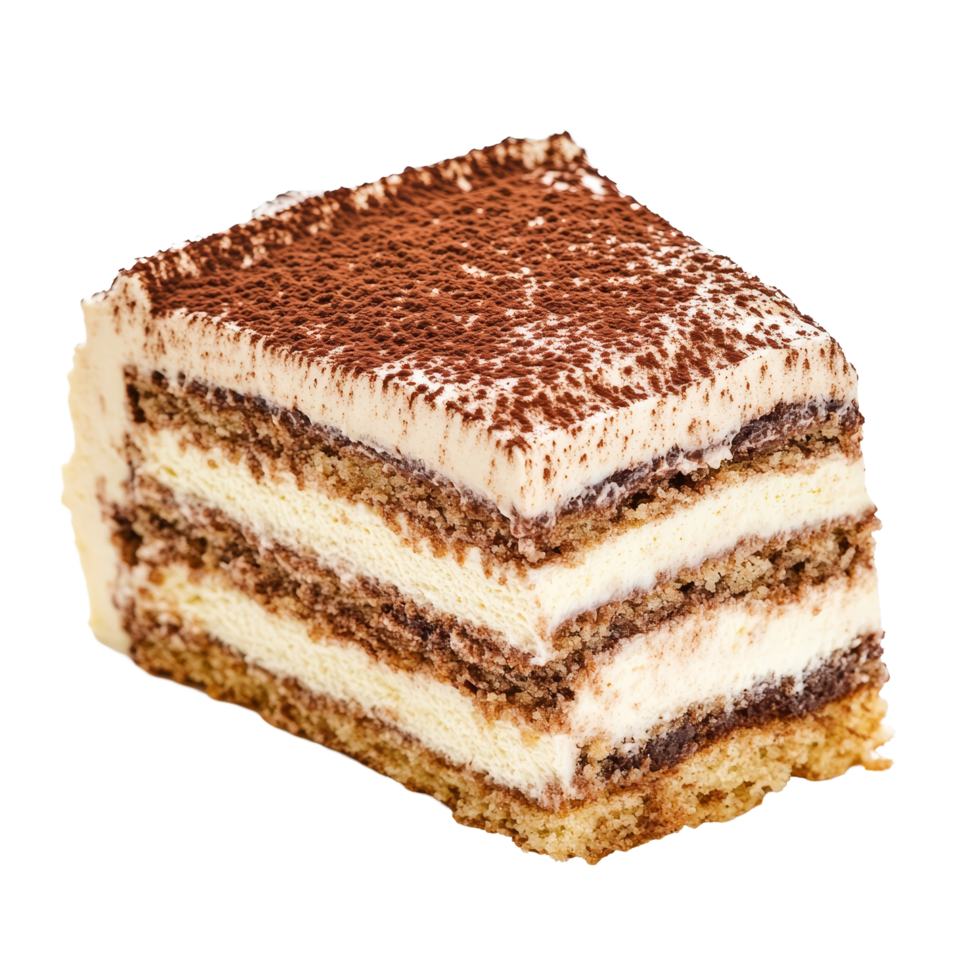 Delicious slice of tiramisu cake on a transparent plate showcasing layers of coffee and cream, Isolated slice of tiramisu cake on transparent png