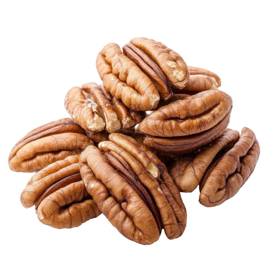 Fresh pecans isolated on a transparent background showcasing their natural texture and color, perfect for culinary uses, Pecans isolated on transparent background png