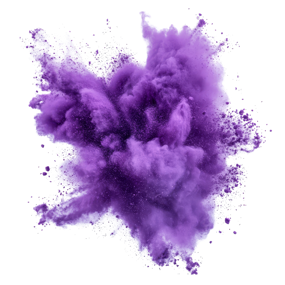 Purple powder explosion isolated on transparent background capturing dynamic motion and vibrant color, purple powder pulver explosion isolated on transparent background png