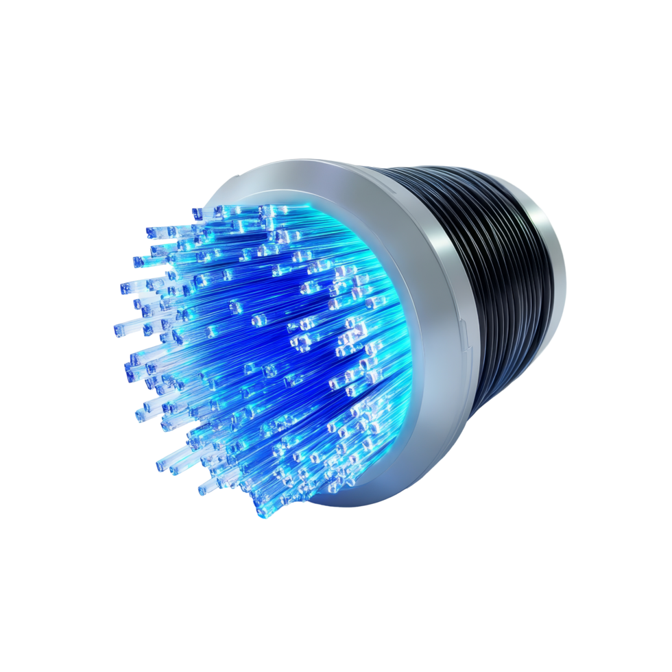 Fiber optic attenuator with glowing fibers on a transparent background showcasing advanced technology, attenuator fiber on transparent background png