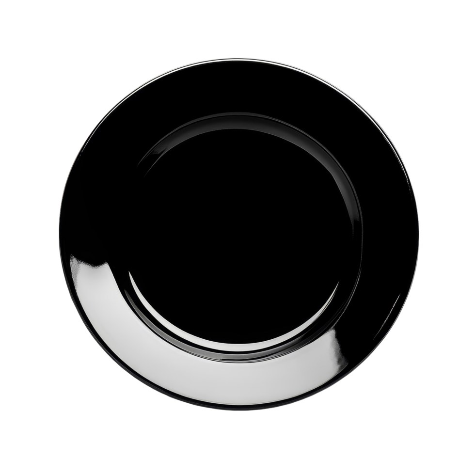 Elegant black plate on transparent background ideal for culinary presentations and table settings, black plate isolated on transparent backgroundfile png