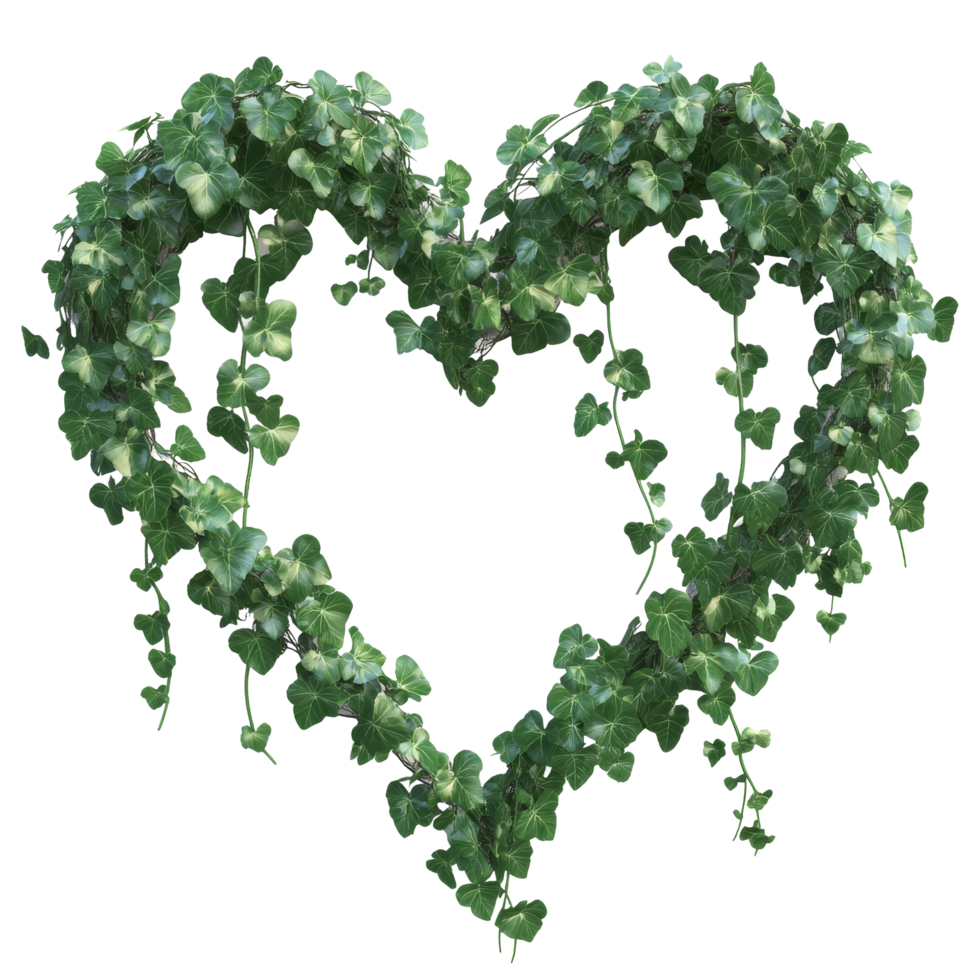 Lush heartshaped ivy vines create a stunning natural display against a plain background, Hanging vines ivy foliage jungle bush heart shaped png
