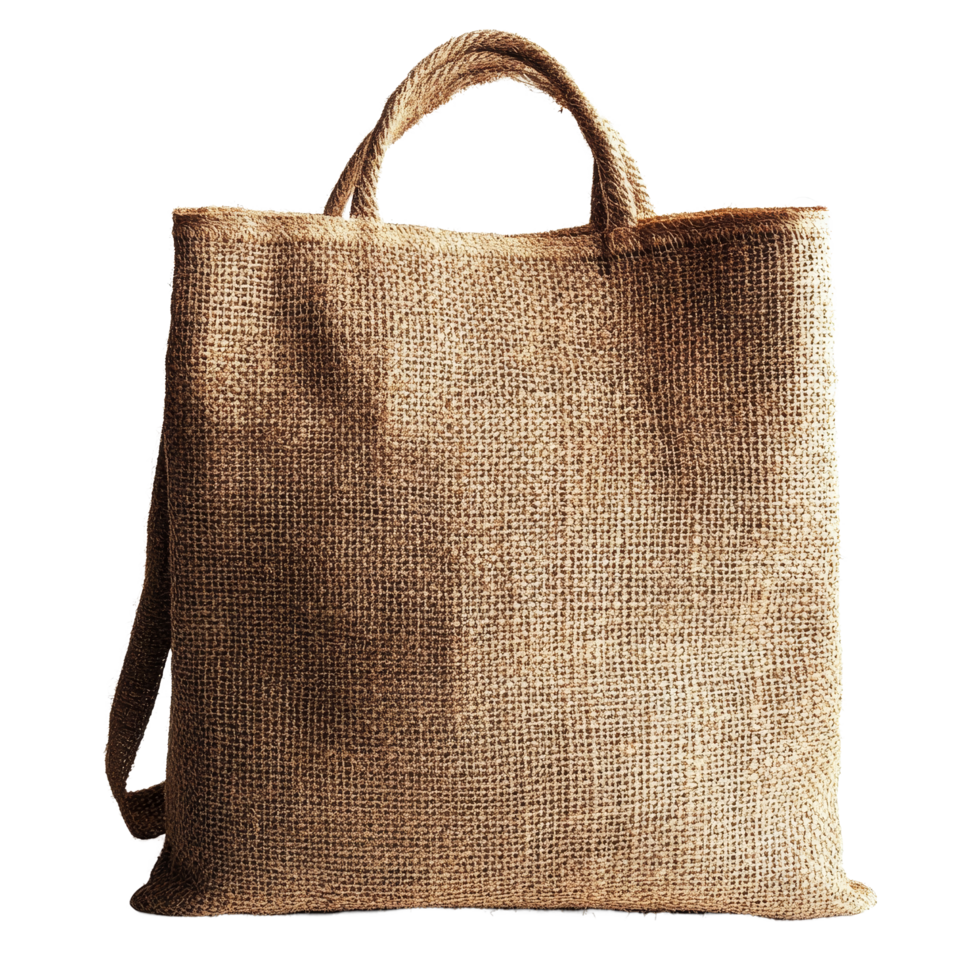 Ecofriendly jute bag displayed against a clean transparent background for sustainable shopping choices, Ecofriendly jute bag on a transparent background png