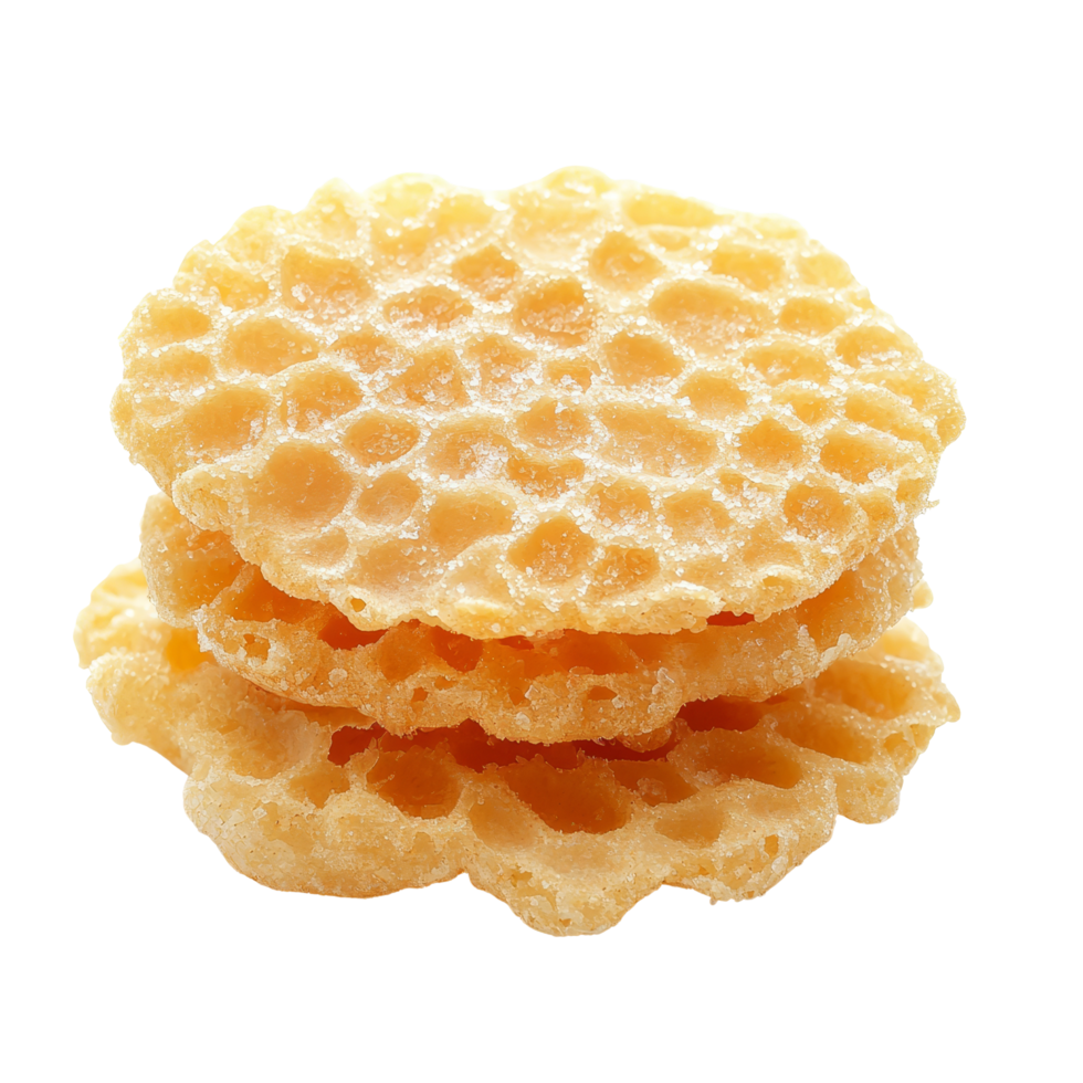 Crispy Thai rice crackers with cane sugar, a delightful snack from Thailand filled with sweet flavor, Thai Sweet Crispy Rice Cracker with Cane Sugar on transparent background png