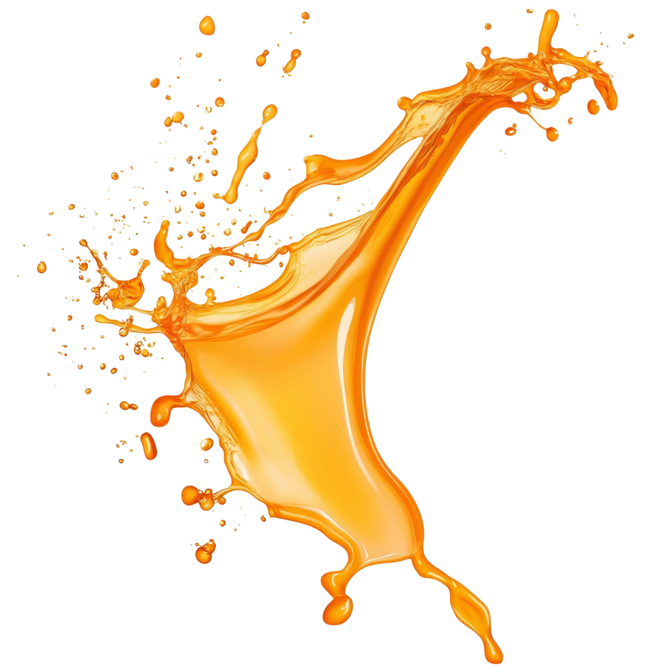 Vibrant orange liquid splashes dynamically against a clean transparent background showcasing movement and energy, Orange Liquid Splash On transparent background png