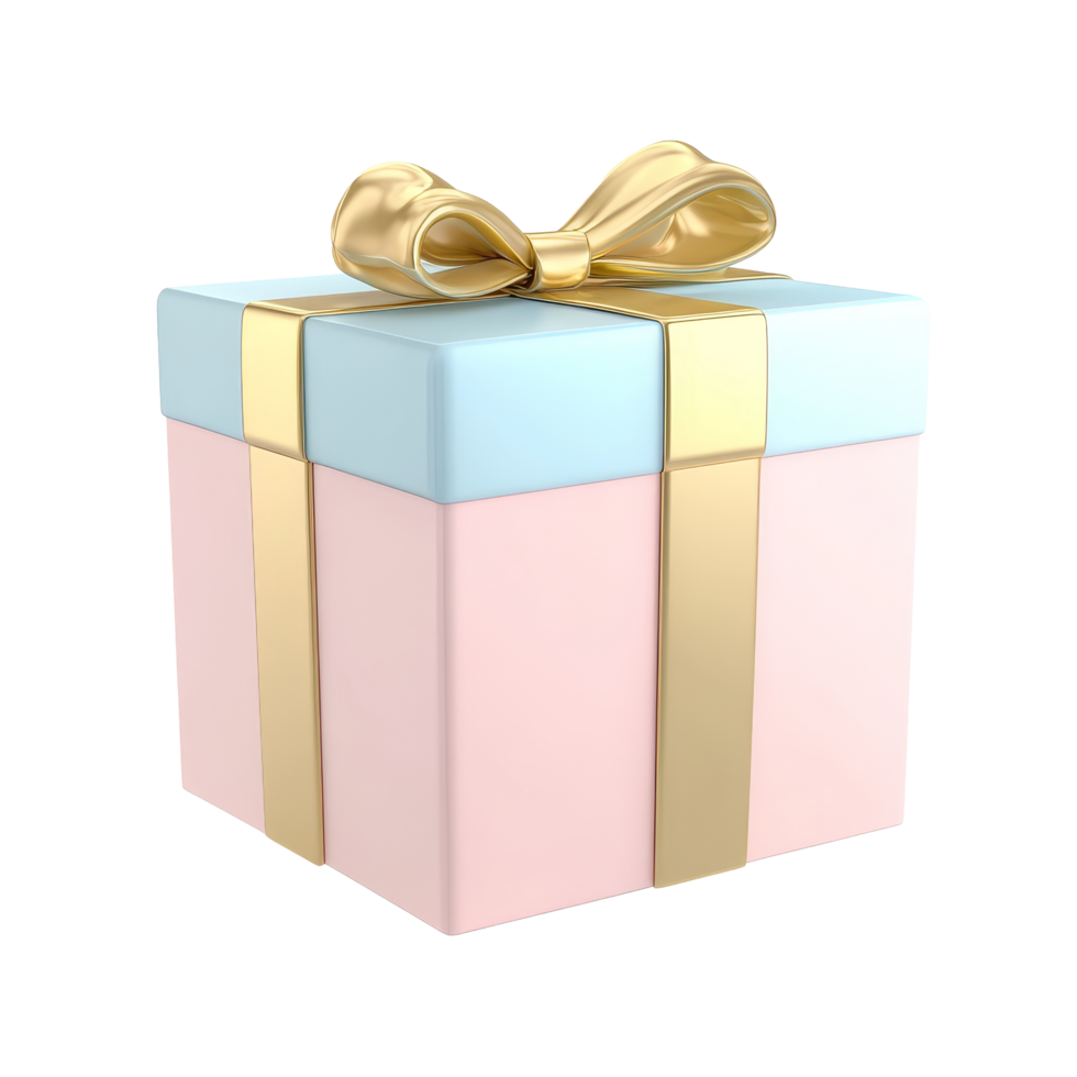 A beautifully wrapped pastel gift box with a gold ribbon perfect for any celebration or special occasion, pastel color Gift box with gold ribbon 3d render isolated on a transparent background png
