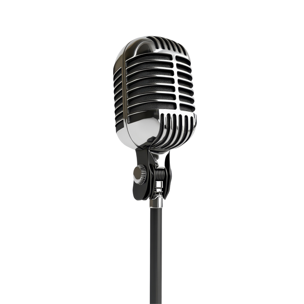 Classic vintage microphone isolated on a clean transparent background for audio production and music recordings, Microphone isolated on transparent background 3D render png