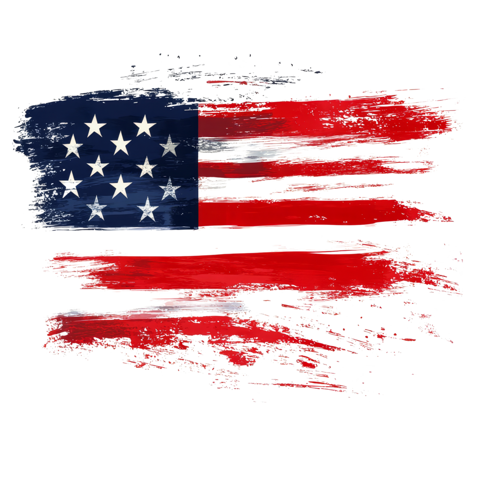 Artistic depiction of the USA flag with a bold brush stroke effect on a transparent background, usa flag brush stroke art isolated on transparent background png