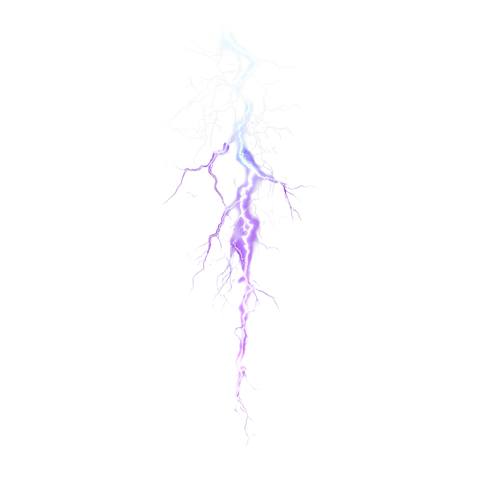 Realistic high voltage lightning bolt striking from a stormy sky in a dramatic display of natures power, High Voltage Power Realistic Lightning Bolt Effect on transparent background Instant Download png