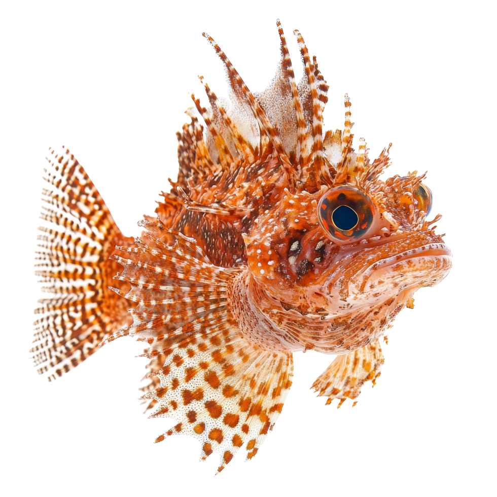 Isolated scorpionfish displaying vibrant colors and intricate features against a transparent backdrop, a scorpionfish isolated on transparent background png