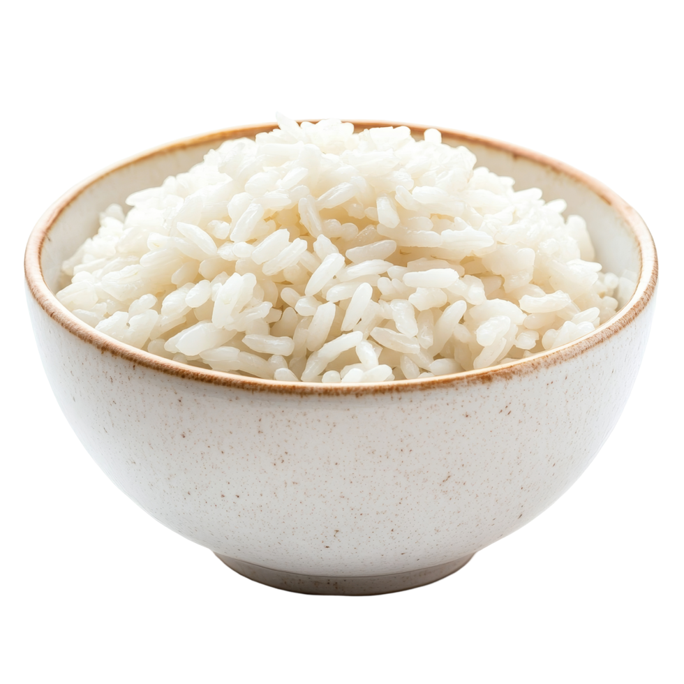 Freshly cooked transparent rice served in a simple bowl on a plain transparent background for culinary presentation, Rice in a bowl on transparent background png