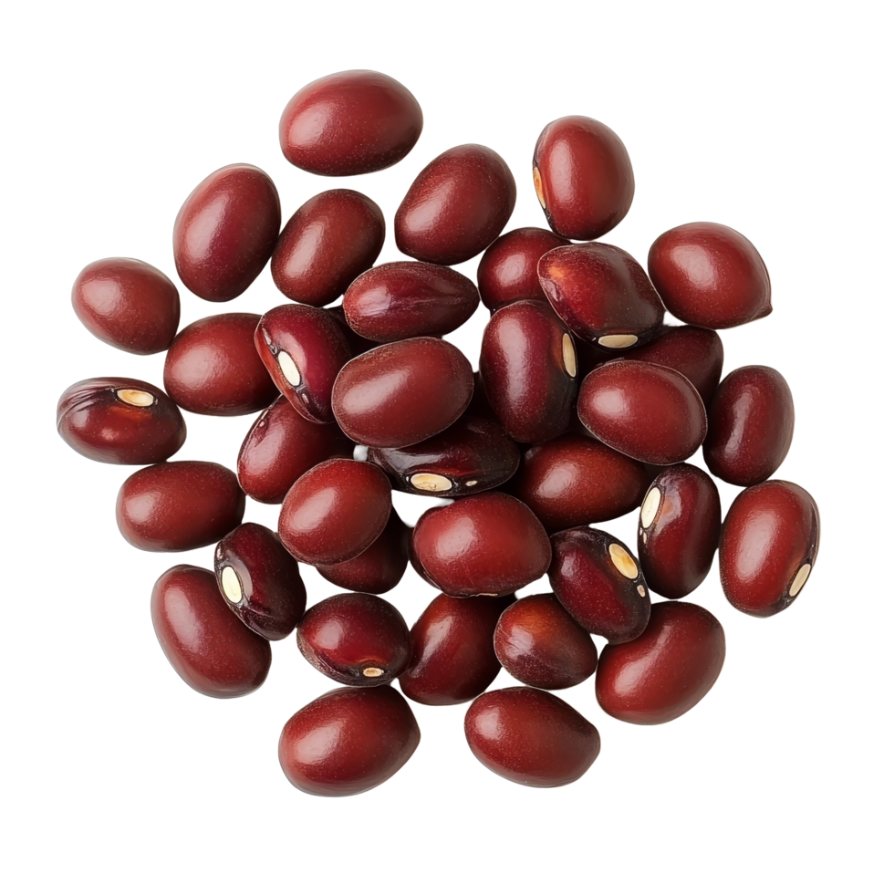 A pile of adzuki beans isolated on a transparent background, showcasing their rich color and texture in natural light, Group of adzuki beans isolated png