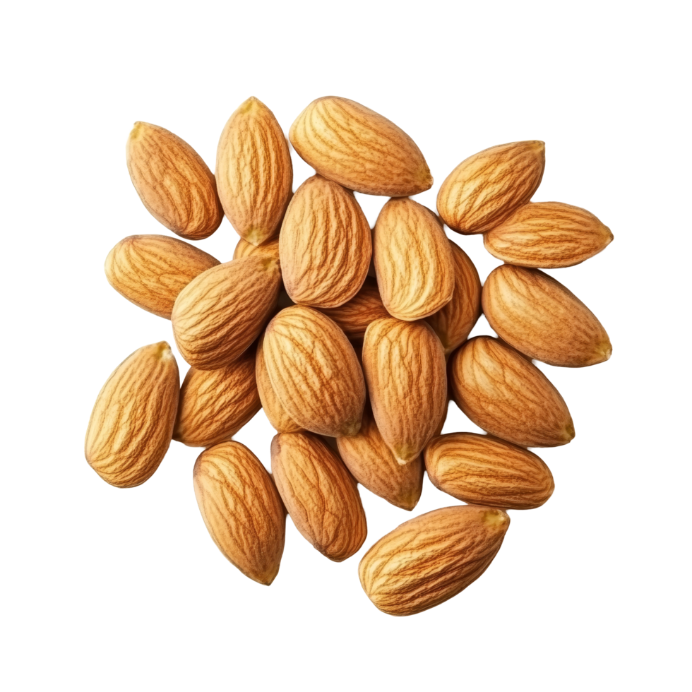 A closeup view of raw almonds arranged on a light background showcasing their natural texture and shape, Group of almonds png