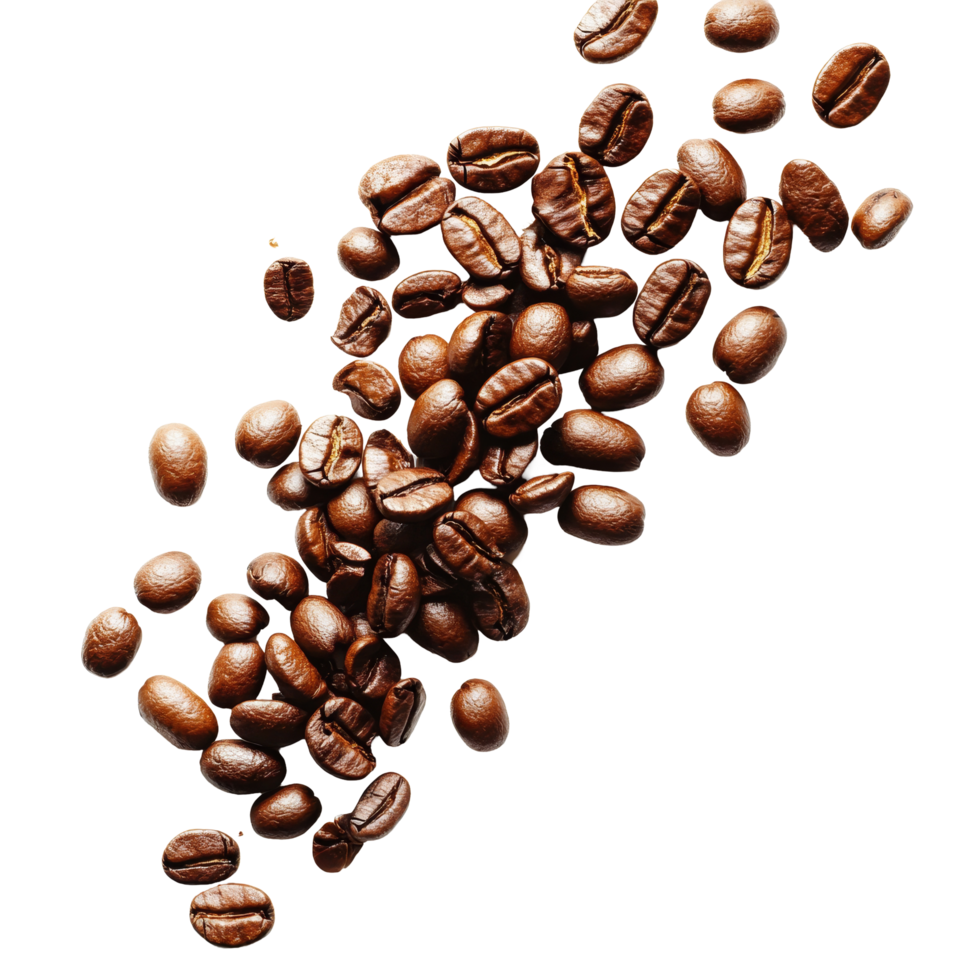Spilled coffee beans scattered across a light surface inviting aroma and intrigue in a casual setting, Spilled coffee beans isolated png